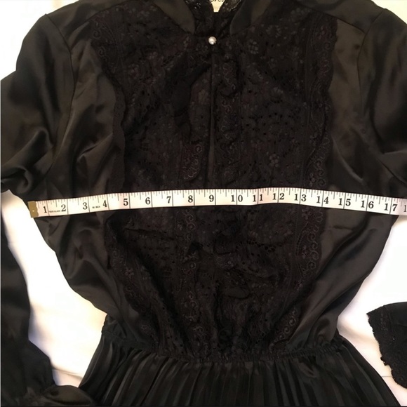 Victorian Goth High-necked Pleated Satin Black Party Dress by Moves - Picture 9 of 14